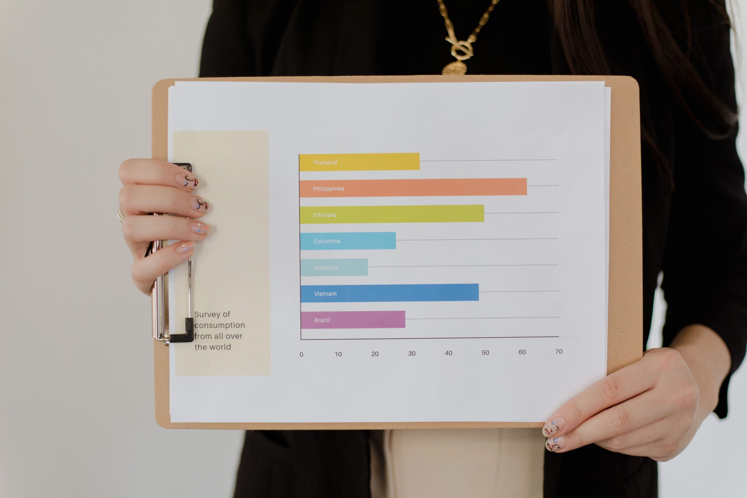 Femme d'affaires affichant résultats sondage graphique